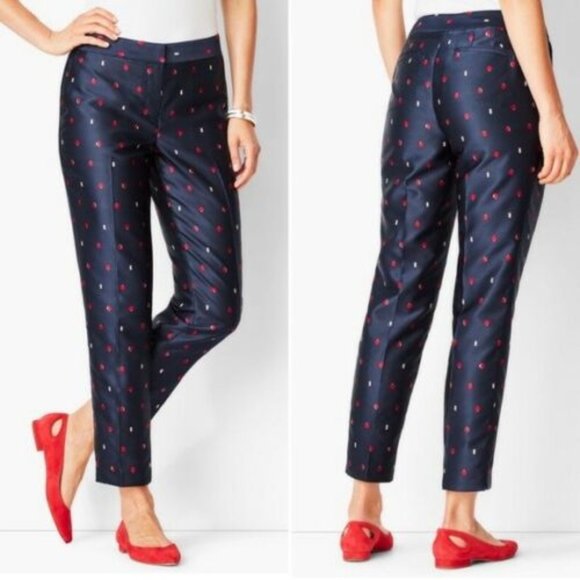 Talbots Pants - TALBOTS Blue Red Apple Print Jacquard Slim Ankle Pants